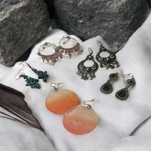 Boho‎ Earring Lot (5 pairs) in Silver, Pink. Teal, and Orange